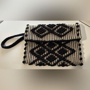 ELIZABETH & JAMES boho wristlet CLUTCH textured handbag BLACK AND WHITE